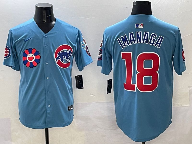 Men Chicago Cubs 18 Imanaga Light Blue Flower Edition 2025 Nike MLB Jersey style 1